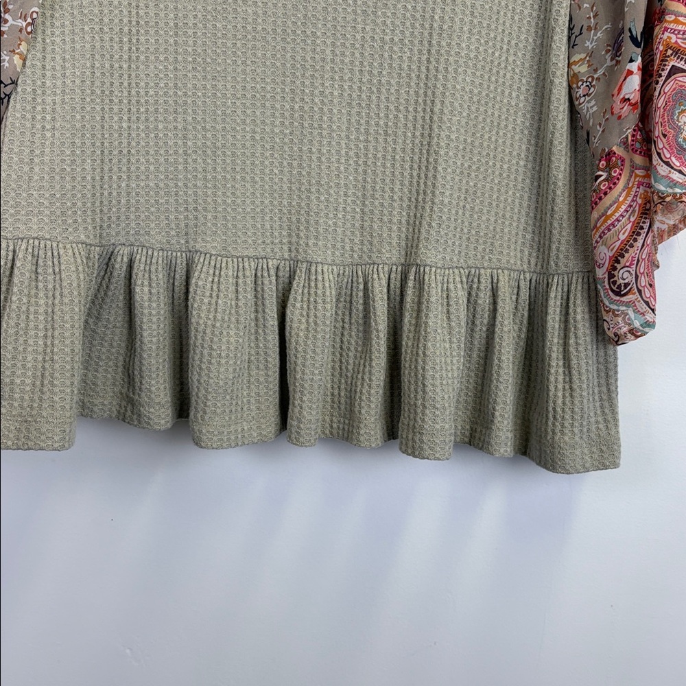 Umgee Boho Waffle Knit Top with Floral Trim bell sleeves/ Oversized Small - Picture 5 of 10